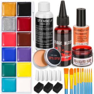 halloween makeup liquid latex sfx makeup kit special effects makeup with face body paint, makeup glue, washable fake blood, scar wax, paint brushes for fx clown cosplay costume halloween deco