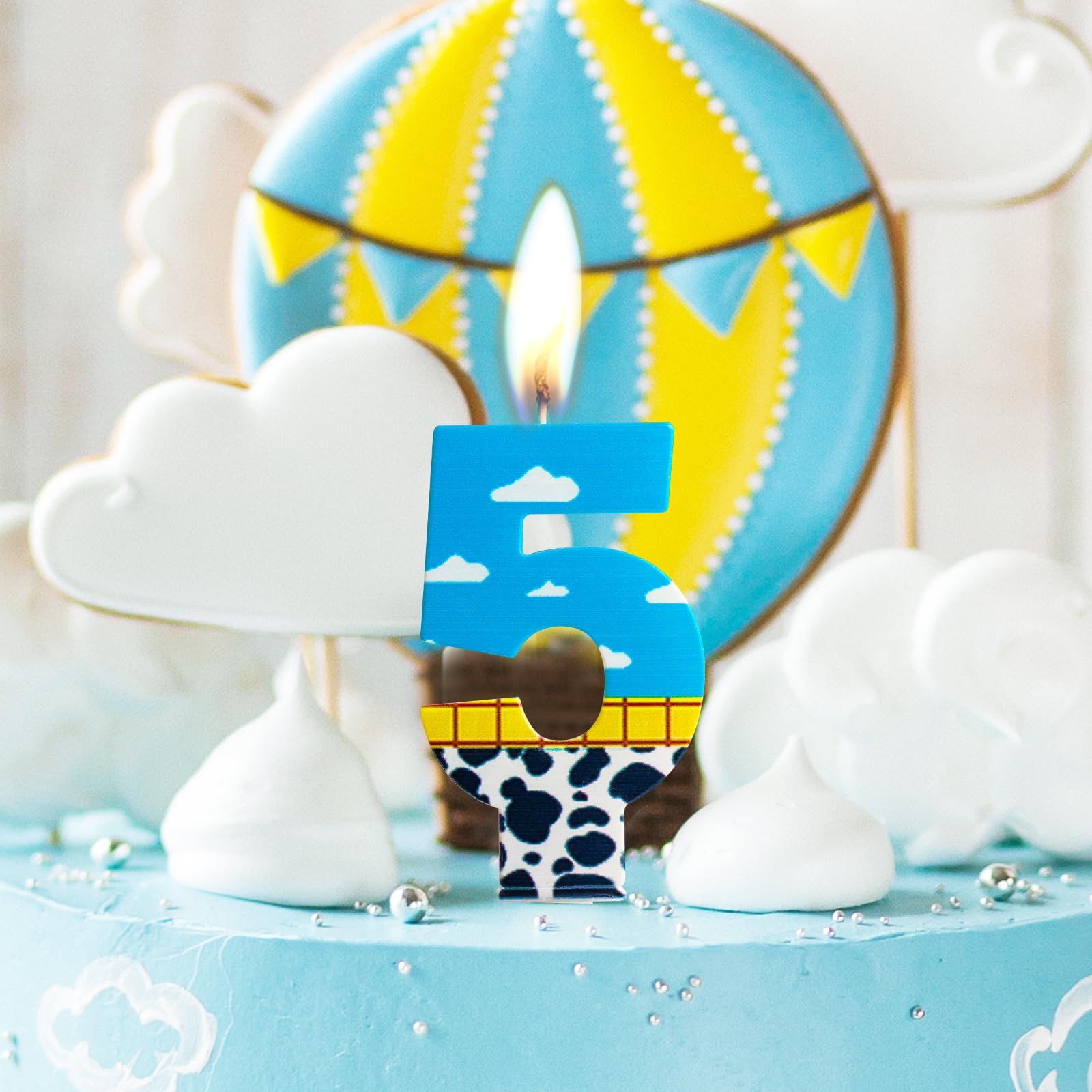 ZHIHUI Birthday Candles, Toy Inspired Game Story Birthday Decorations, Blue Sky and White Cloud Cow Birthday Number Candles for Kids Boy Girl Birthday Shower Cake Party Decoration (Number 3)