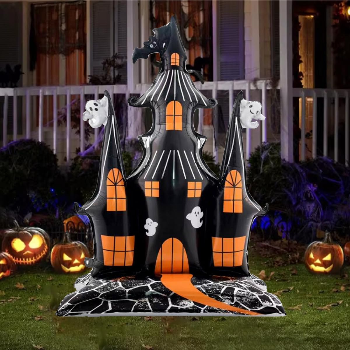 5 FT Halloween Inflatables Haunted House Halloween Balloon Castle Archway Decoration for Halloween,Foil Balloon for Halloween Indoor Outdoor Decoration Theme Party Spooky Holiday