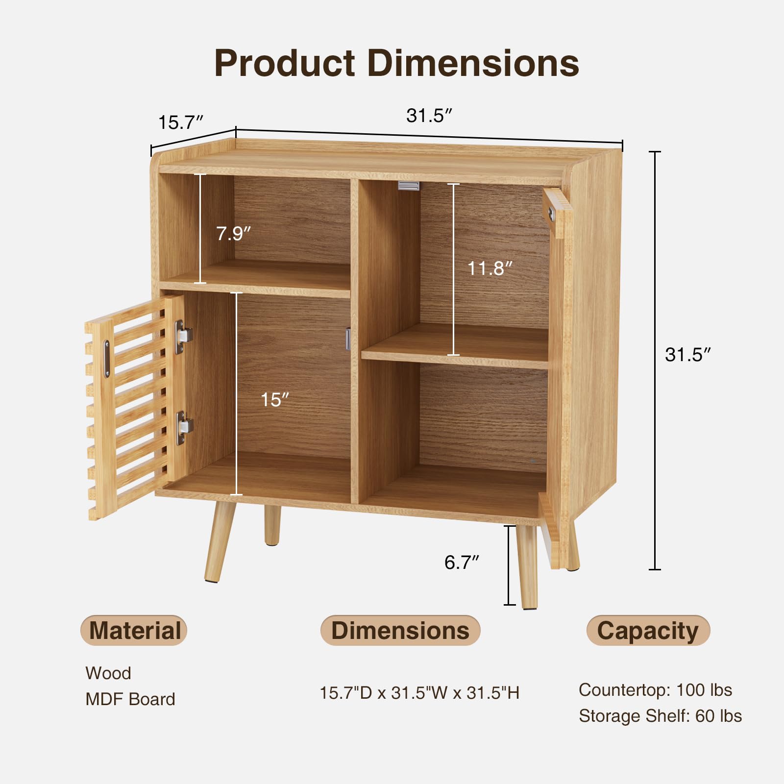 FiveWillowise Storage Cabinet, 31.5" Buffet Cabinet with Storage, Sideboard Coffee Bar Cabinet with Silding Door for Living/Dining Room, Kitchen, Hallway, Natural