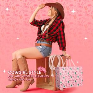 Linelglobal Cowgirl Gift Bag with Wrapping Tissue for Women Girl Birthday Party Decoration 12.6"