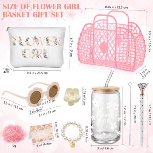 Havawish 8 Pcs Flower Girl Proposal Gifts Set Flower Girl Jelly Bag Will You Be My Flower Girl Card Cup Sunglasses Makeup Bag Pen Bracelet Hair Clip Jelly Purse for Wedding Bridal Shower(Pink)