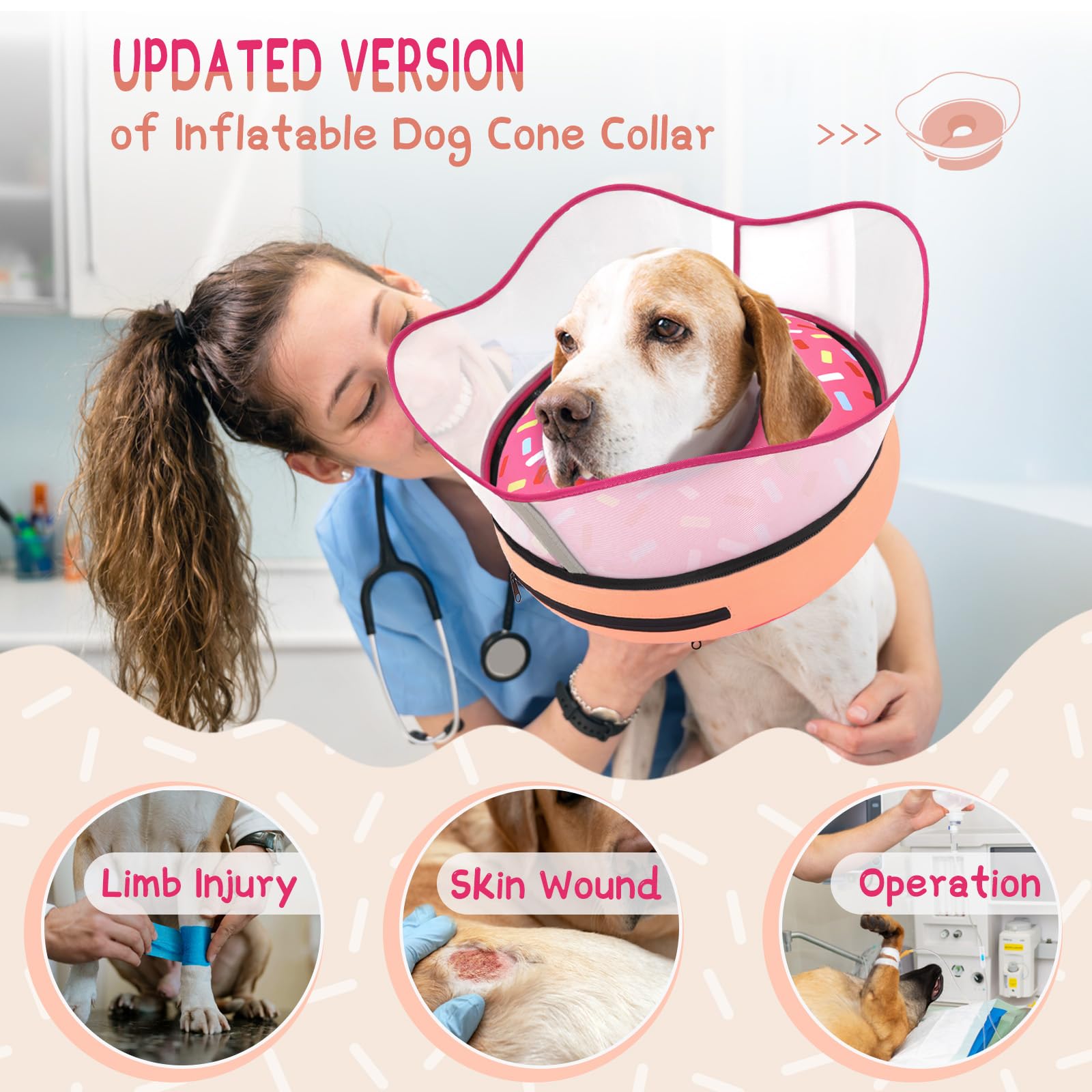 Supet Raised Inflatable Dog Cone Collar to Stop Licking, Soft Dog Cone Alternative After Surgery, Dog Neck Donut Collar for Small Medium Large Dogs