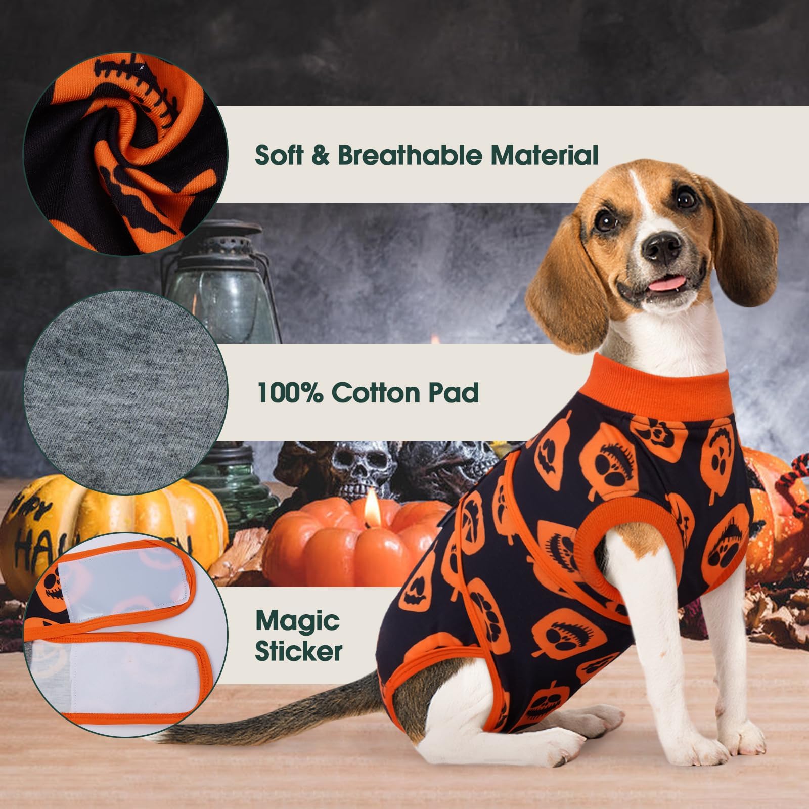 Kuoser Recovery Suit for Dogs After Surgery, Halloween Dog Surgical Recovery Suit for Female Male Dogs, Dog Onesies for Large Dogs, Pet Surgical Suit for Spay Neuter Dog Cone Alternative