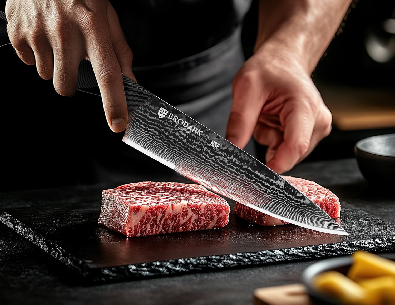 BRODARK Damascus Chef Knife 8 Inch - Ultra Sharp Kitchen Knife, Japanese Knife with Full-Tang Ergonomic Handle, Cooking Knife for Home, Restaurant (Dark Horse Series)