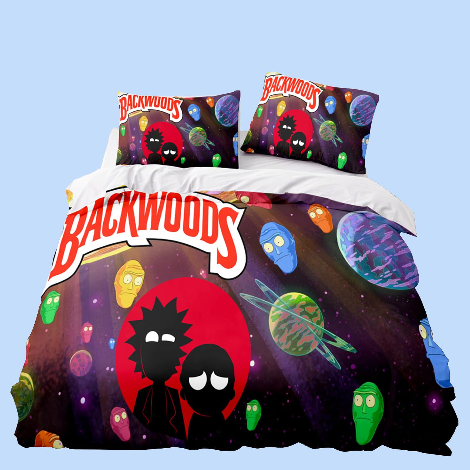 kangning Backwoods Bedding Set Bedroom Set Backwoods Bed Set 3 Pieces Bed Set with 1 Duvet Cover 2 Pillowcases for Men (Black Planet,Queen)