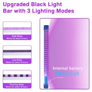 Rechargeable Black Light Bar,10W Portable Battery Powered Blacklight Lamp,UV LED Black Lights for Glow Party, Fluorescent Tapestry Poster, Halloween, Body Painting and Vaseline Glass 2 Pack