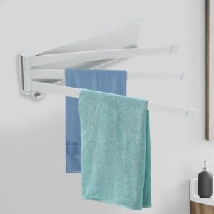 Swivel Towel Bar-3-Arm Bathroom Towel Rack 180° Rotating with Double-sided Tape No Nail Self-adhesive Hand Towel Holder No Nail Wall Mount Dish Rag Dishcloths Washcloth Storage Organizer Hanger（White）