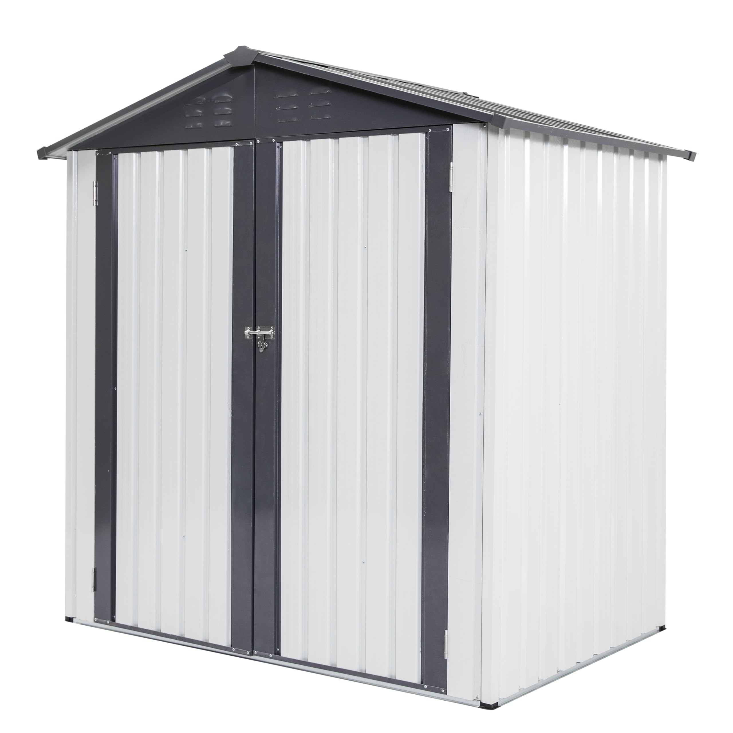 YOPTO 6x4x6 FT Metal Storage Shed Outdoor Storing Tools with Lockable Hinge Door,Per-FECT-to Store Garden Tools,Lawn Care Equipment and Outdoor-Toys for Backyard Patio,White+Grey