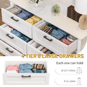 ZLWJGY White Dresser for Bedroom, Wood Dresser with 8 Drawers, Chest of Drawer for Bedroom Living Room Entryway Hallway, Modern Farmhouse Style