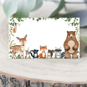 whaline 100pcs woodland animal place cards 2 x 3.5 inch watercolor jungle creature tent name cards safari seat assignment labels for birthday baby shower party table setting supplies