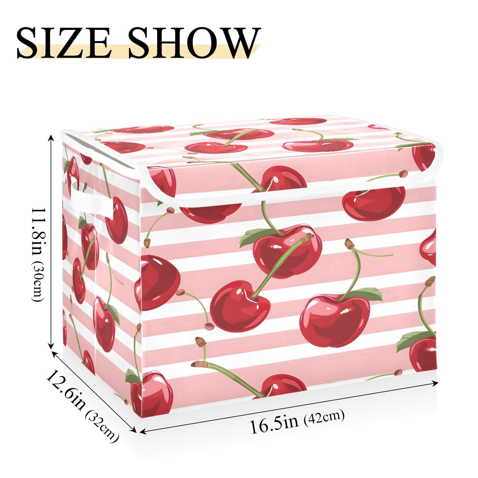 DALAWU Containers Baskets with Lids Christmas Cherry Fabric Foldable Storage Bins Organizer with Lid Collapsible Storage Boxes for Home Bedroom Closet Office