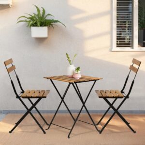 FDW 3 Pieces Folding Patio Furniture Set Bistro Set Portable Conversation Set All Weather Resistant Outdoor Furniture with 2 Folding Chairs Table for Patio Outdoor Backyard, Nature