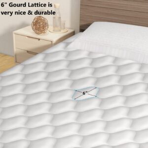 WINGLAM-Quilted Fitted Mattress Pad (Waterproof)-Elastic Fitted Mattress Protector(White)-Bed Cover Stretches up to 18 Inches with Deep Pocket(Queen)-Machine Washable Mattress Cover-Fluffy & Soft