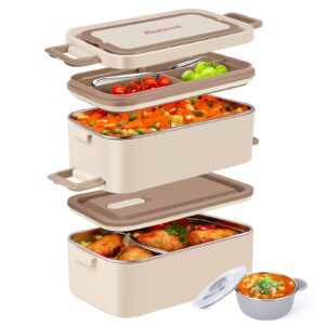 rezicom stainless steel lunch box for kids and adult, two layer 2 l capacity leak-proof bento box for kids, lunch containers for women school office with stainless steel soup bowl spoon and fork