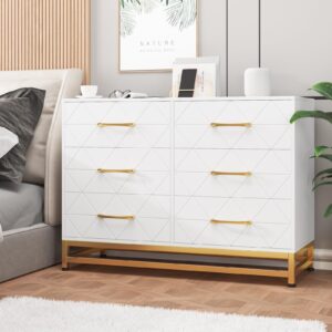 Jojoka White 6 Drawer Dresser, Wood Chest of Drawers for Bedroom, Morden Dresser for Closet, TV Stand, Living Room, Hallway, Nursery