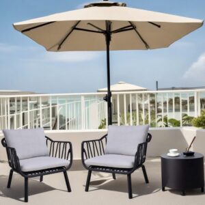 Christopher Knight Home Outdoor Club Chair, Arm Chairs with Cushions, Modern Patio Basket Bucket Seating, Black Basket Weave Chair Sets for Poolside Patio, Plastic Club Chairs Set of 2, Grey