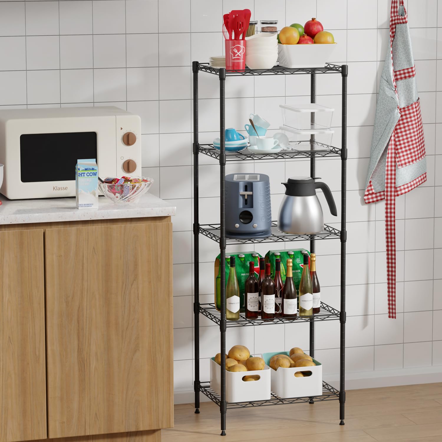 BestOffice 5-Shelf Storage Shelves, Adjustable Shelving Unit Wire Shelving Metal Shelves,11.8" D x 16.7" W x 47.6" H,Black