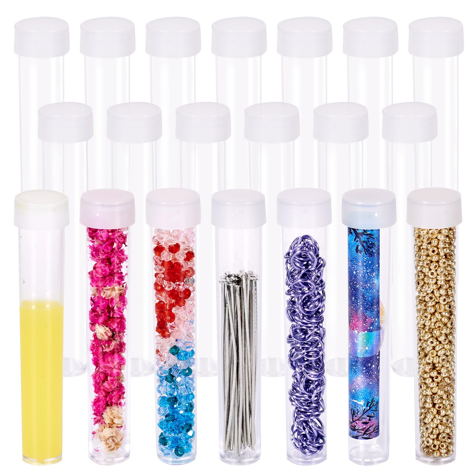 Beadthoven 20Pcs Clear Plastic Tube Bead Containers 76x13.5mm Transparent Storage Container Set Small Bead Organizers with Lids for Jewelry Beads Needle Liquid Dried Flower Storage Tiny Accessories