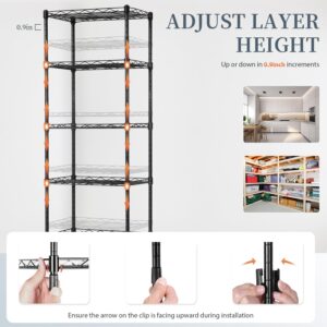 BestOffice 5-Shelf Storage Shelves, Adjustable Shelving Unit Wire Shelving Metal Shelves,11.8" D x 16.7" W x 47.6" H,Black