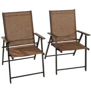 jrbiaoge patio folding chairs set of 2, outdoor lawn chairs with rustproof metal frame, portable dining chairs for porch, deck, garden, backyard, camping（brown）