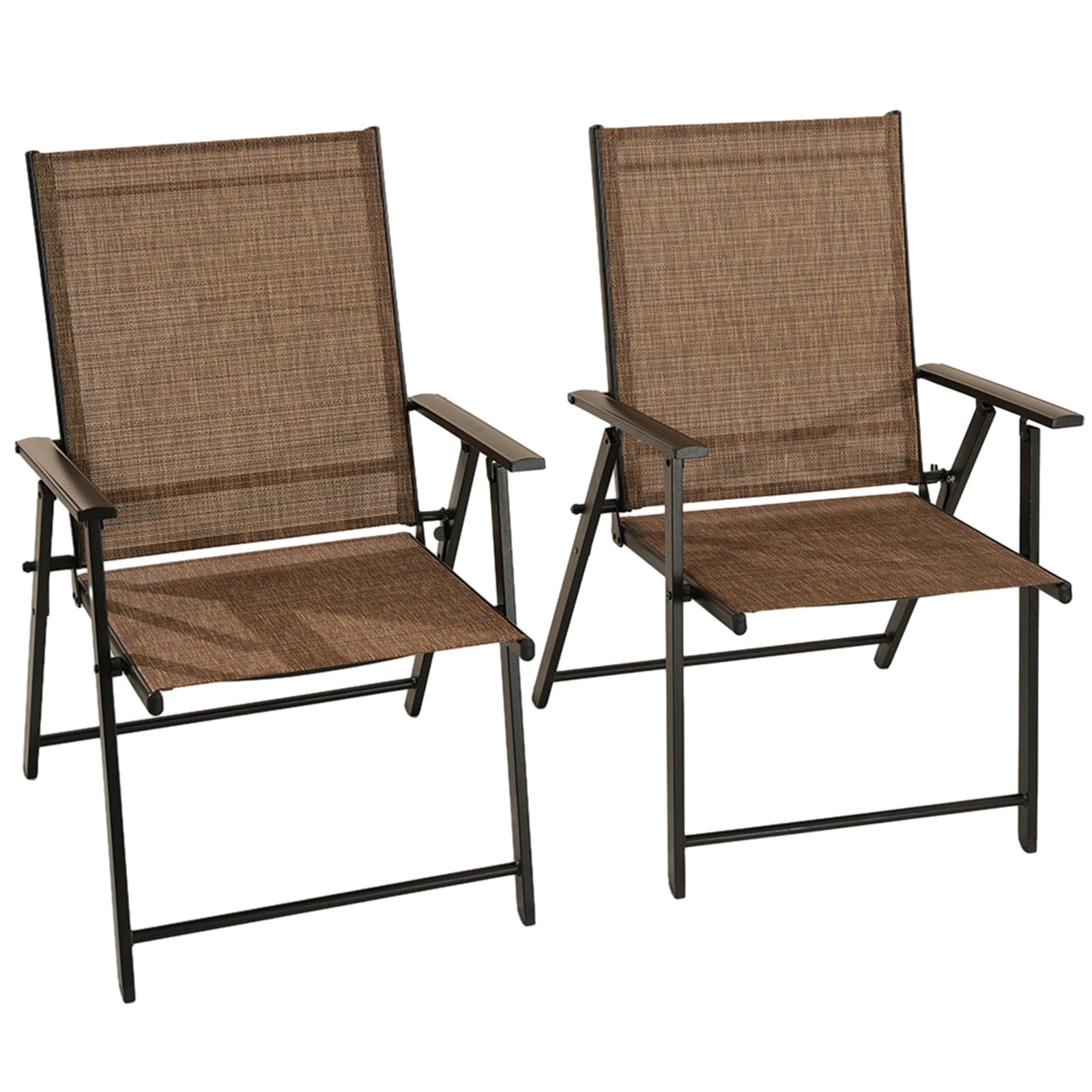 JRBIAOGE Patio Folding Chairs Set of 2, Outdoor Lawn Chairs with Rustproof Metal Frame, Portable Dining Chairs for Porch, Deck, Garden, Backyard, Camping（Brown）