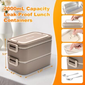 Rezicom Stainless Steel Lunch Box for Kids and Adult, Two Layer 2 L Capacity Leak-Proof Bento Box for Kids, Lunch Containers for Women School Office with Stainless Steel Soup Bowl Spoon and Fork