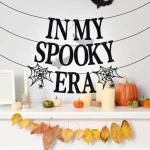 Jenrtvis In My Spooky Era Banner, Halloween Birthday Party Decoration Supplies, It's Halloween Time, Spooky Season Party Decoration Supplies, Halloween Horror Party Banner Black Glitter