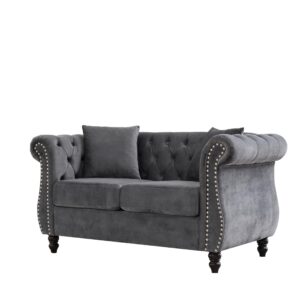 Sybrioka Velvet Loveseat Sofa Couches for Living Room,58" Small Love Seat 2 Seater Couch with Buttons Tufted, Gray Modern Chesterfield Upholstered Sofa Metal Legs, (Gray, 2 Seater)