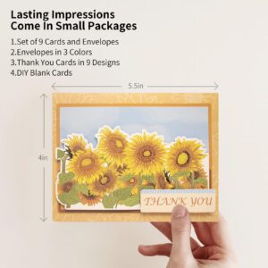 CREATIVETREES Card Making Kits DIY Blank Cards Sunflower Thank You Cards with Envelopes 9 Sets, Note Greeting Cards Set, Greeting Cards for All Occasions