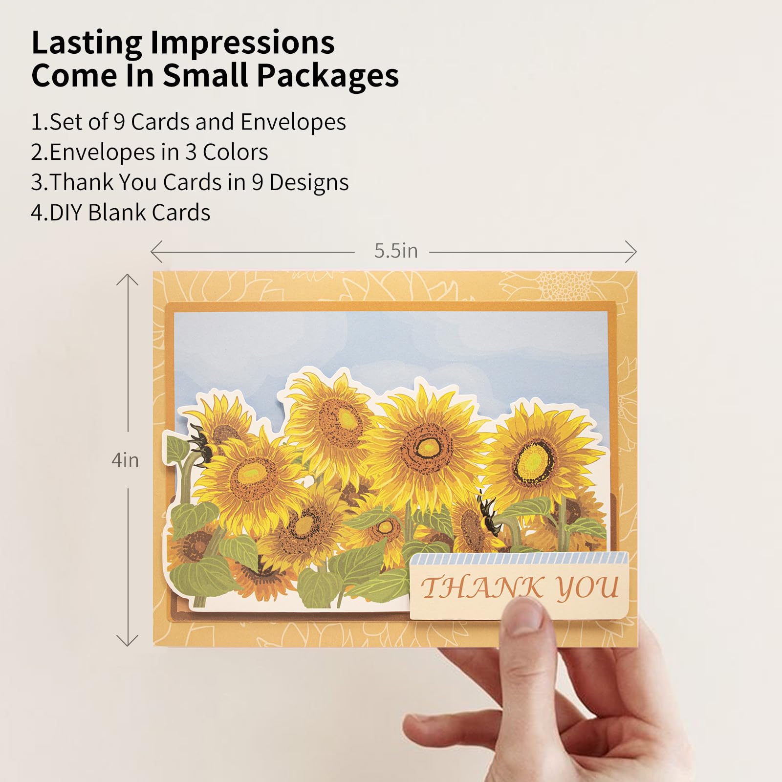 CREATIVETREES Card Making Kits DIY Blank Cards Sunflower Thank You Cards with Envelopes 9 Sets, Note Greeting Cards Set, Greeting Cards for All Occasions