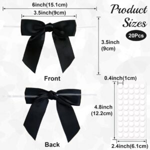 Pndeyo 20pcs Black Twist Tie Bow for Crafts, 3.5" Small Premade Gift Bow, Satin Ribbon Bowknot for Wrapping Gift Bakery Candy Treat Bag Christmas Halloween Wedding Bridal Shower Decor