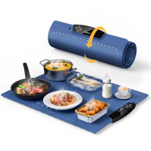 food warming tray, electric food warming mats with 9 temperature & 11 timer settings, auto shut-off, rollable silicone food warmer for buffets, parties, gatherings, christmas, everyday use, navy blue