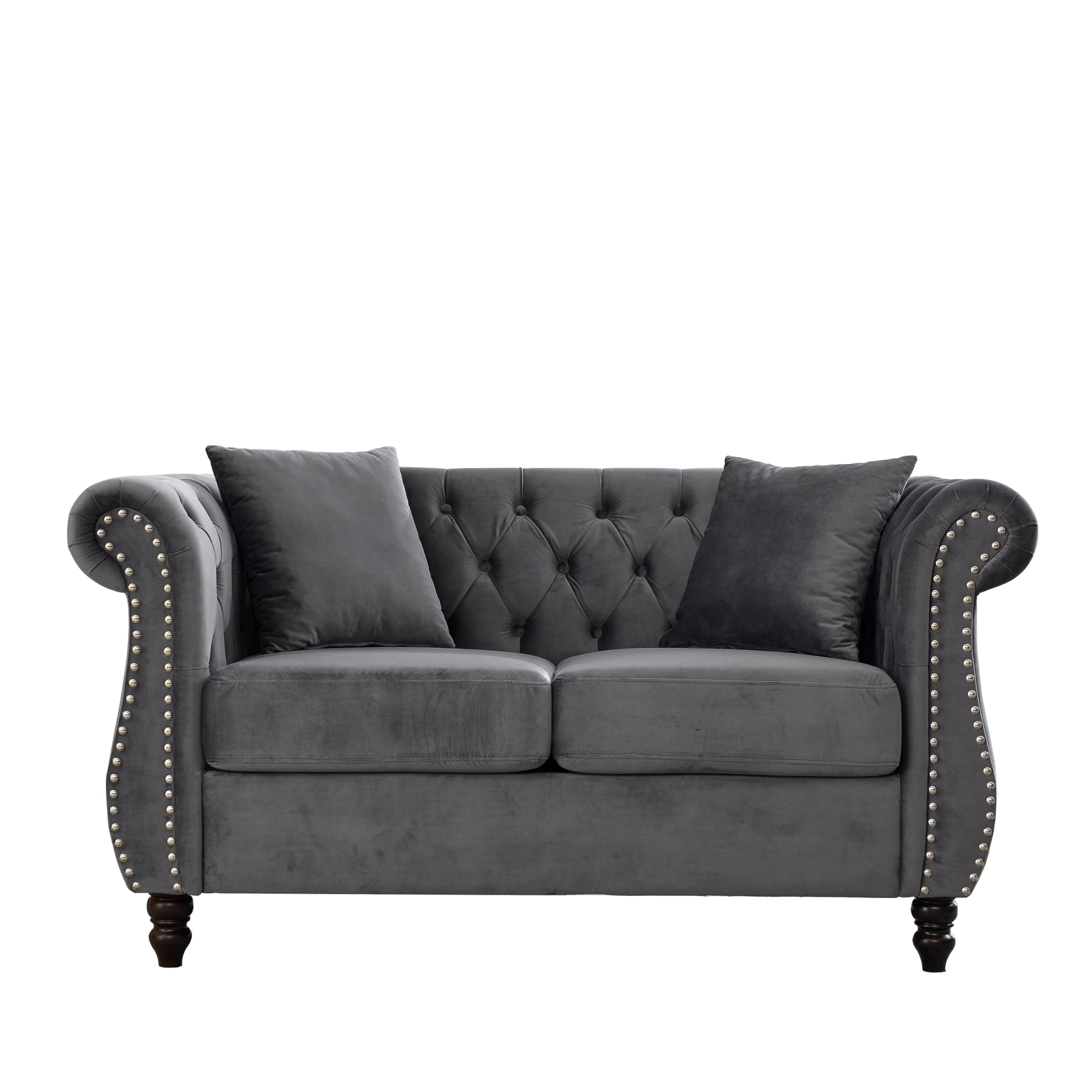 Sybrioka Velvet Loveseat Sofa Couches for Living Room,58" Small Love Seat 2 Seater Couch with Buttons Tufted, Gray Modern Chesterfield Upholstered Sofa Metal Legs, (Gray, 2 Seater)