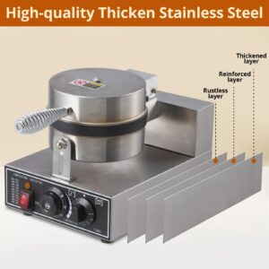 Commercial Waffle Maker, 1300W Round Waffle Iron, Non-Stick Rotatable Waffle Baker Machine, 50°C-300°C Temp Range, Stainless Steel Round Commercial Waffle Maker for Restaurant, 110V