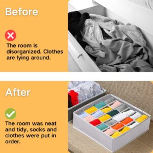 3 Sets of Sock and Underwear Storage Dividers, 72 Compartment Fabric Foldable Drawer Organizer, Closet Drawer Organization for Socks, Underwear, Belts and Ties (24+24+24 Cell, Light Gray)