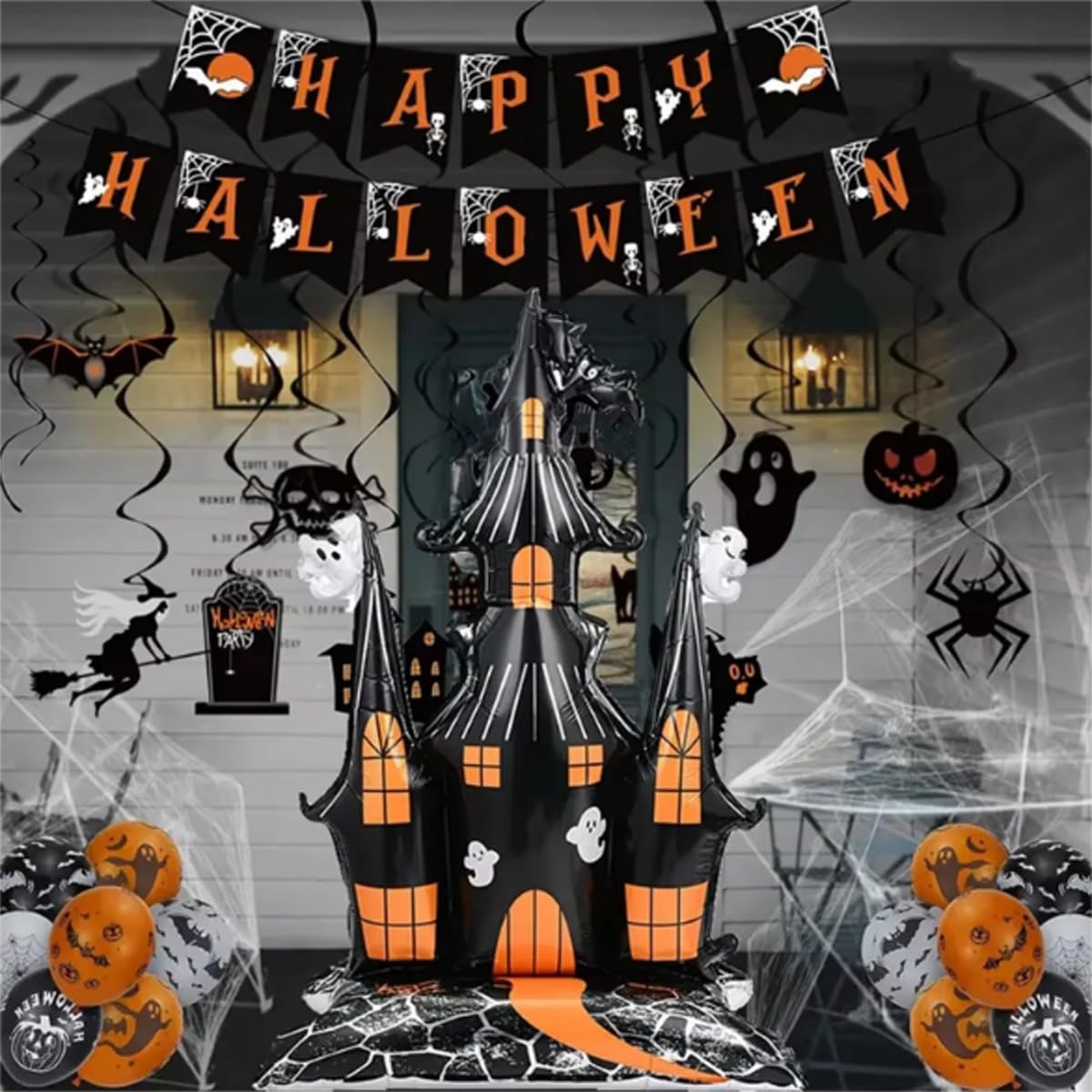 5 FT Halloween Inflatables Haunted House Halloween Balloon Castle Archway Decoration for Halloween,Foil Balloon for Halloween Indoor Outdoor Decoration Theme Party Spooky Holiday