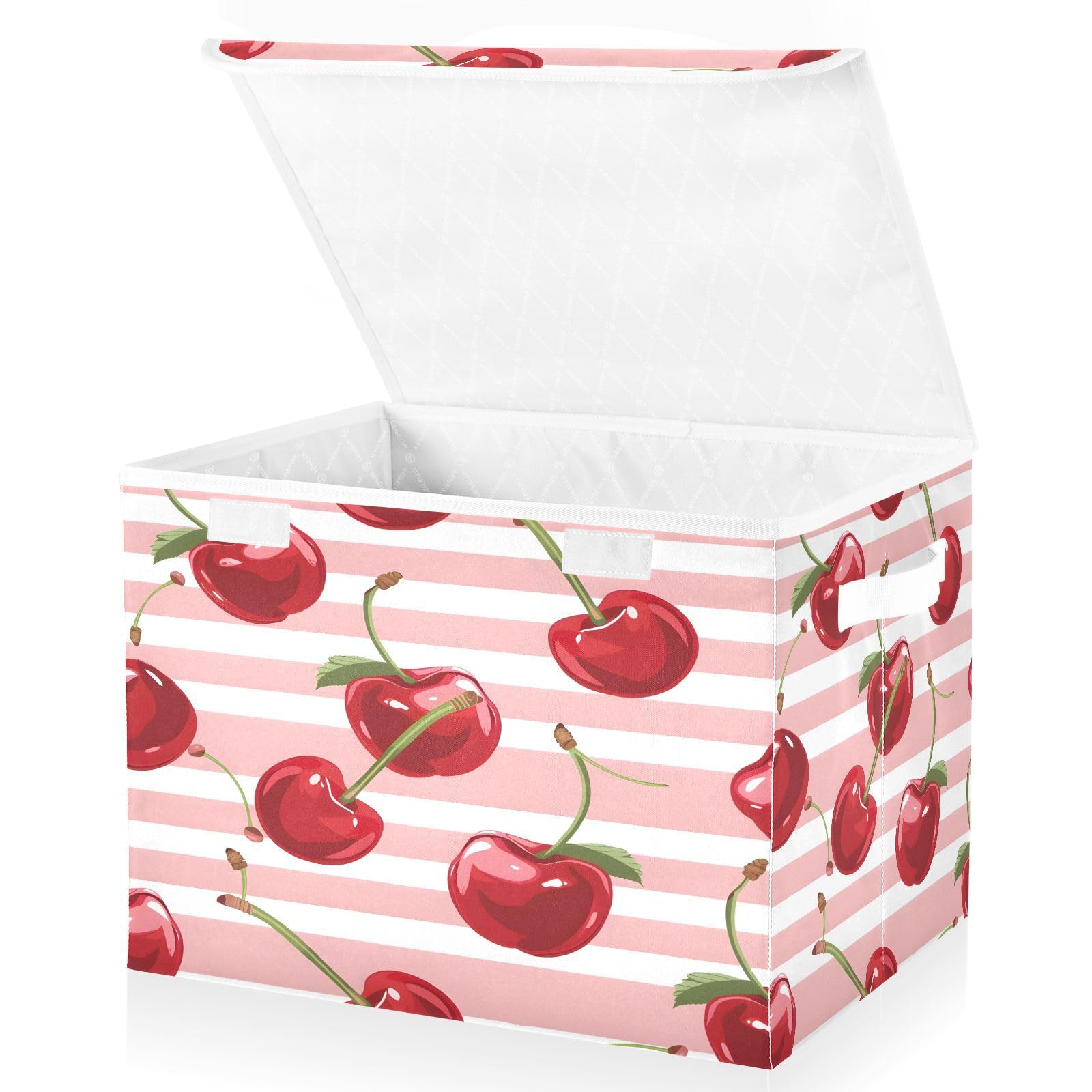 DALAWU Containers Baskets with Lids Christmas Cherry Fabric Foldable Storage Bins Organizer with Lid Collapsible Storage Boxes for Home Bedroom Closet Office