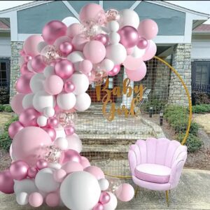 Pink Balloons Garland Arch Kit, Pastel Light Pink White Balloons, Metallic Pink Rose Gold Confetti Birthday Party Balloons for Baby Shower,Bridal Shower