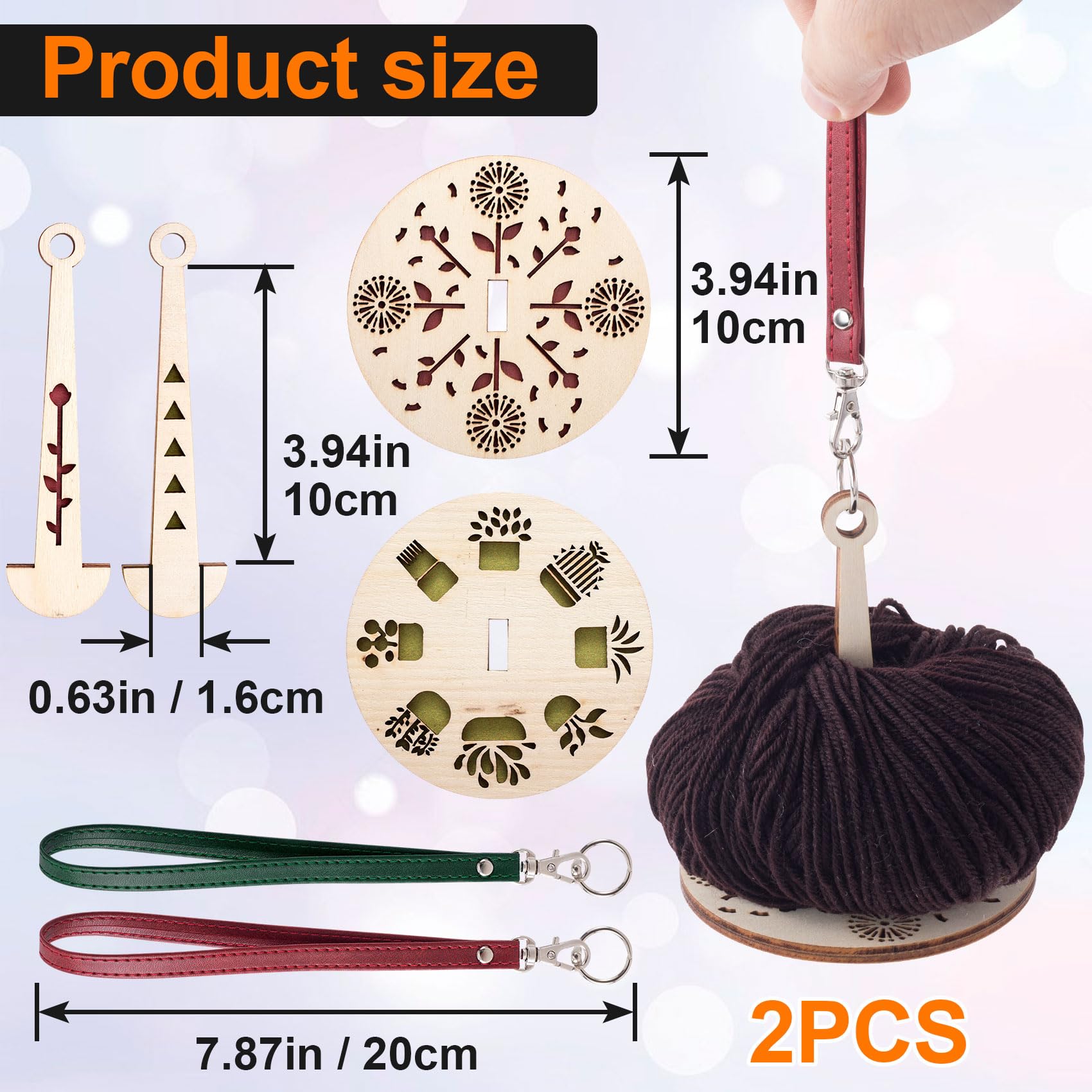 CustomyLife 2pcs Wrist Yarn Holders with Leather Wristbands, Portable Yarn Ball Minder Wooden Yarn Storage Organizer Spinner for Knitting Supplies Crocheting Craft Lover