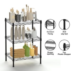 KKN Steel Storage Shelving 3-Tier Utility Shelving Unit Steel Organizer Wire Rack for Home,Kitchen,Office 15.7" L x 11.8" W x 22.8" H Black