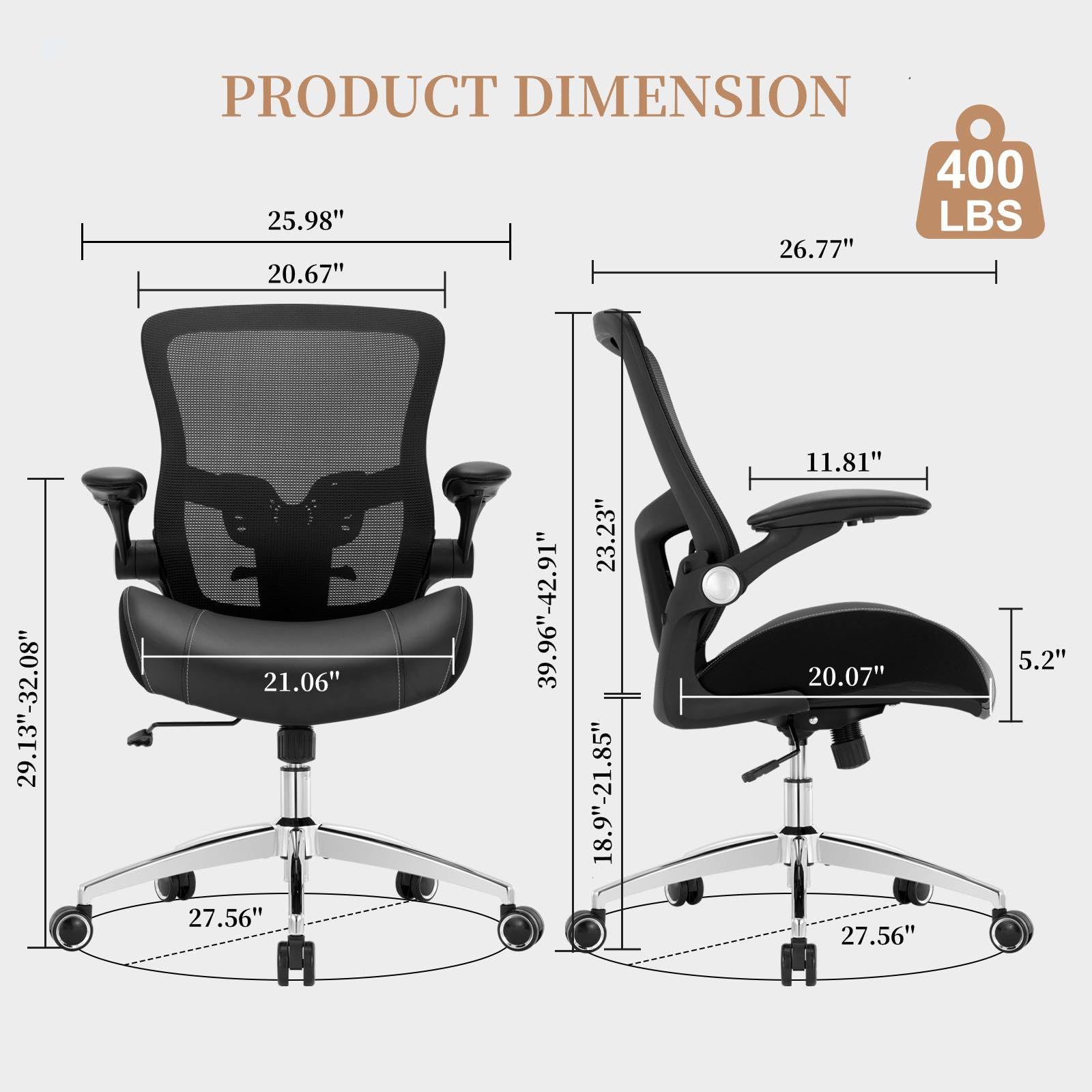 OLYFING Big and Tall Office Chair 400lbs, Heavy Duty Ergonomic Computer Desk Chair, Leather Office Desk Chair for Heavy People with Wide 3D Modeling Foam Seat, Adjustable Lumbar Support and Arms