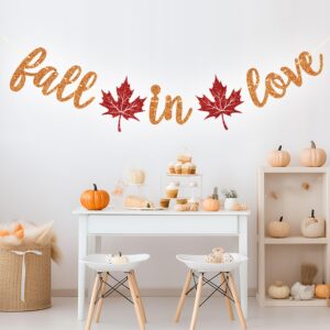 Jenrtvis Fall in Love Banner, Thanksgiving Autumn Theme Wedding Banner, Fall Season Bridal Shower Party Decoration Supplies, Fall Theme Bachelorette Party Decoration Orange & Red Glitter