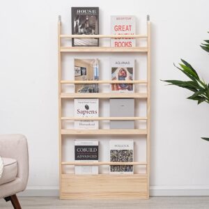 sweetbin kids bookshelf 4-tier - space-saving behind the door storage shelf - pine wood thin bookshelf 4 shelves wall mounted - suitable for children's books in bedroom, living room and nursery