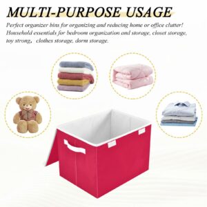 Storage Bins with Lid Cherry Red Toys Fabric Storage Basket Large Collapsible Organizers Bedroom Storage Boxes Cubes and Handles for Clothes Office Shelves