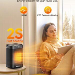 Homairate Small Space Heater, Portable Electric Heater with Remote,Thermostat, 4 Modes,70° Oscillation, 12H Timer, 1500W Fast Heating Ceramic Room for Home Bedroom, Office