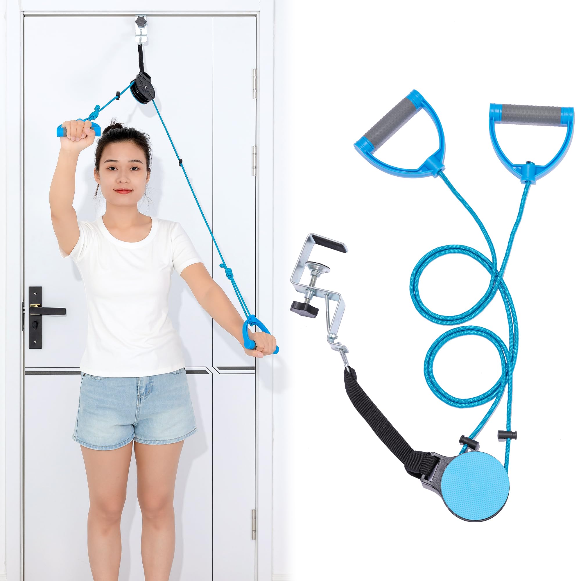 Fanwer Shoulder Pulley for Physical Therapy, Pulleys for Shoulder Rehab Over Door, Shoulder Pulley Over The Door Physical Therapy, Door Pulley with Fixed Metal Bracket