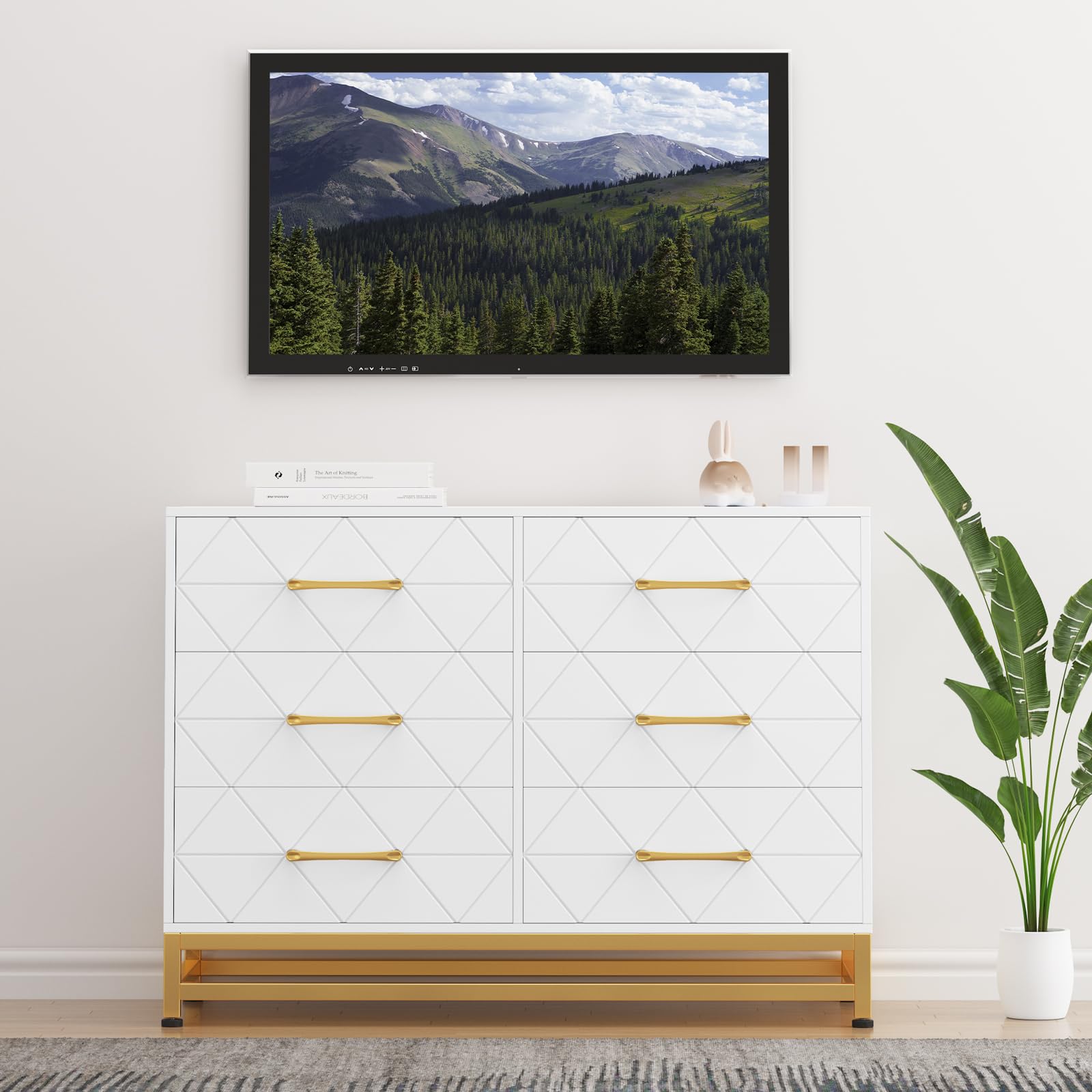 Jojoka White 6 Drawer Dresser, Wood Chest of Drawers for Bedroom, Morden Dresser for Closet, TV Stand, Living Room, Hallway, Nursery