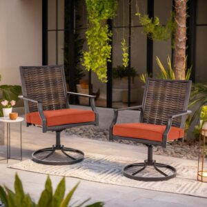 EROMMY Patio Swivel Chairs Set of 4, Heavy Duty Outdoor Swivel Chairs with Removable Cushions, Patio Rattan Wicker Decoration Chairs for Garden Lawn & Porch, Backyard, Balcony, Orange Red