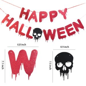 Glitter Happy Halloween Banner Halloween Decorations for Halloween Party Supplies,Halloween Wall Office Classroom Decor Indoor Outdoor Red